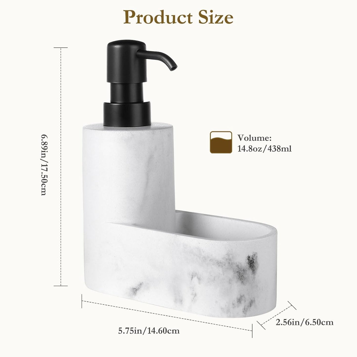 Shinowa Dish Soap Dispenser with Sponge Holder, Refillable Kitchen Dish Soap Dispenser Pump, 2-in-1 Countertop Soap Pump Dispenser for Kitchen Sink and Bathroom, Gravel Black