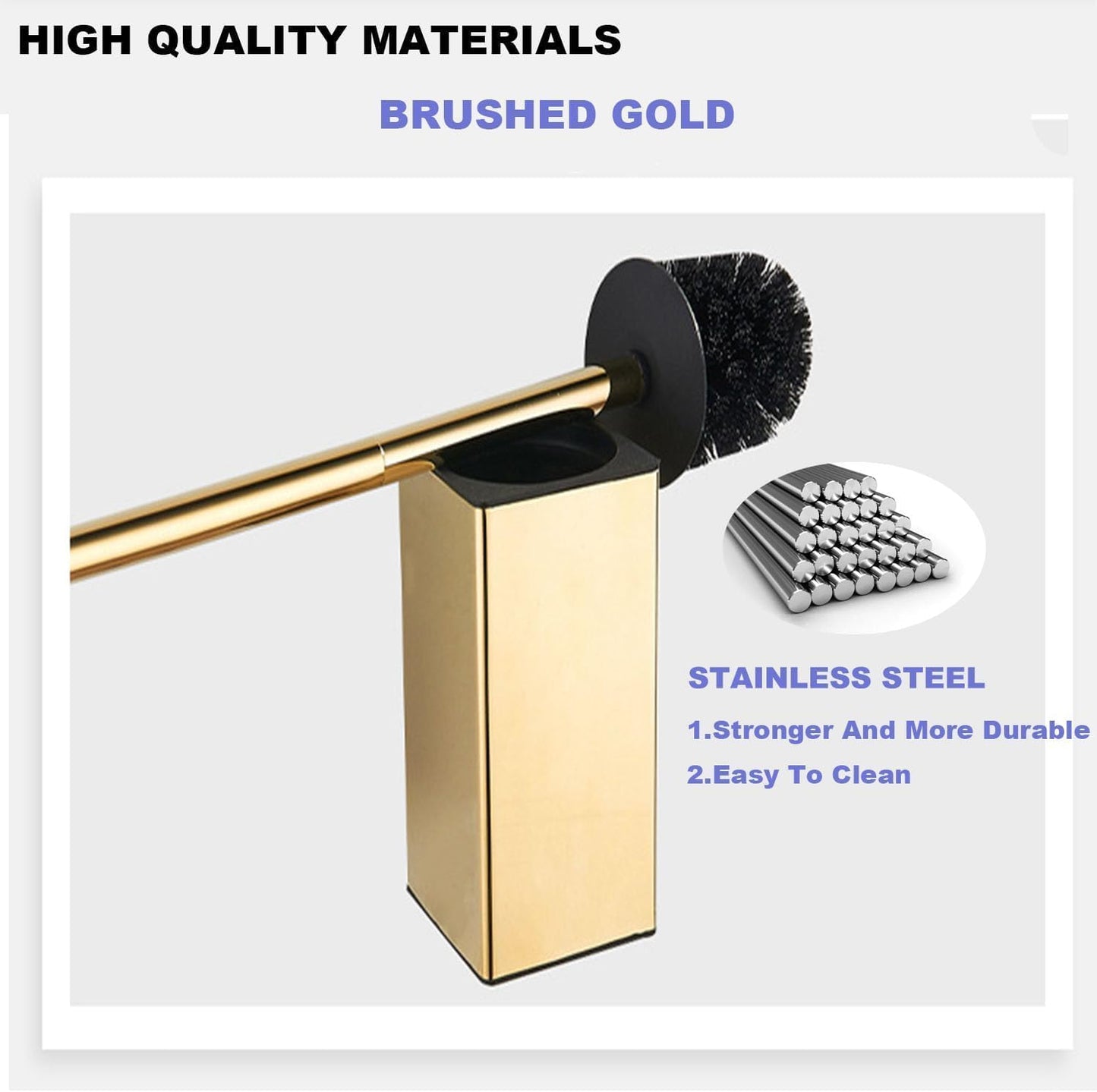 Toilet Brush and Holder, Stainless Steel Square Toilet Bowl Brush Freestanding with Lid,Toilet Cleaner Brush Set for Bathroom Storage,Brushed Gold