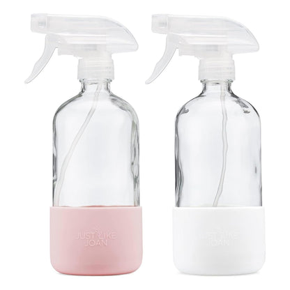 Clear Glass Spray Bottle with Silicone Sleeve for Cleaning Solutions, Essential Oils, Plants, Vinegar - 16 oz, Refillable, Food Safe (2-PACK: Rich Black & Ocean Turquoise)