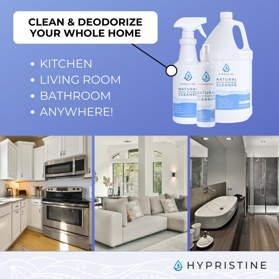 HYPRISTINE PURE Hypochlorous Acid Spray, Multi-Purpose Cleaner, Superior Shelf Life, 0% Bleach, 0% Alcohol, Food Contact Safe, Eliminate Non-Living Allergens, Remove Pet Odor, Clean Any Surface