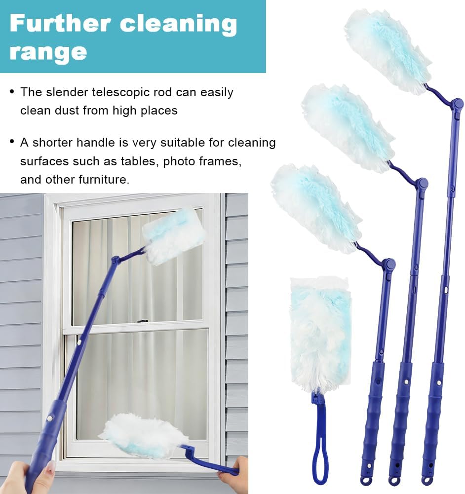 30 Count 360° Heavy Duty Duster Refills Compatible with Swiffers, Feather Duster Refill Disposable Dusters Kit with 2 Handles and 2 Crevice Brushes