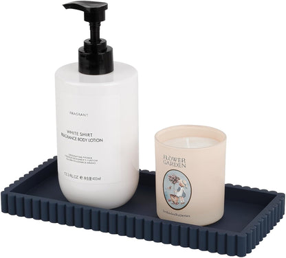 Silicone Bathroom Tray Small Vanity Organizer Rectangle Sink Caddy Sponge Holder Kitchen Counter Decor for Dish Soap, Perfume, Candle, Beige
