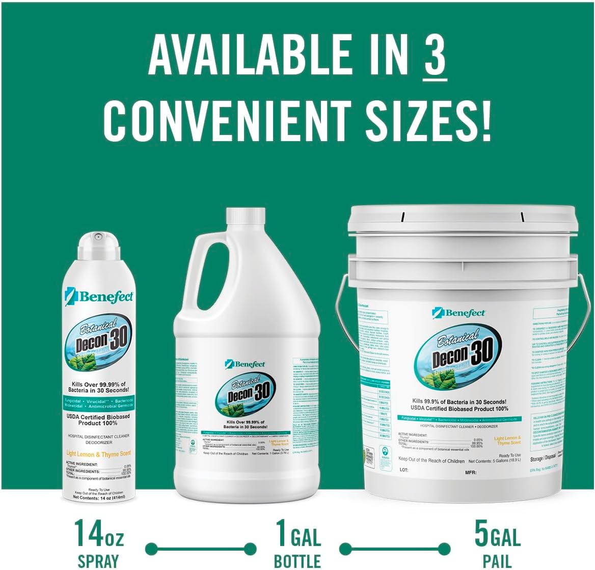 Benefect Botanical Decon 30 Disinfectant Cleaner, 4 oz. Spray Bottle, Light Lemon & Thyme Scent, Hospital Grade Disinfectant, Kills Over 99.99% of Germs, Safe for Food-Contact Surfaces (Pack of 4)
