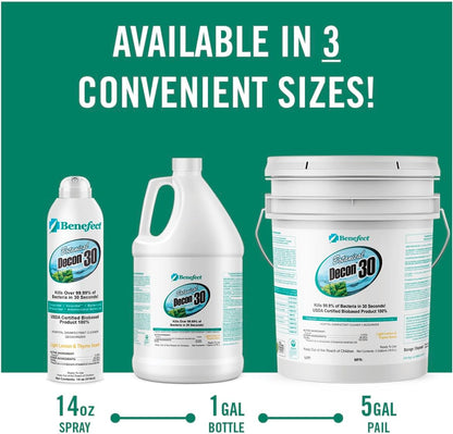 Benefect Botanical Decon 30 Disinfectant Cleaner, 4 oz. Spray Bottle, Light Lemon & Thyme Scent, Hospital Grade Disinfectant, Kills Over 99.99% of Germs, Safe for Food-Contact Surfaces (Pack of 4)