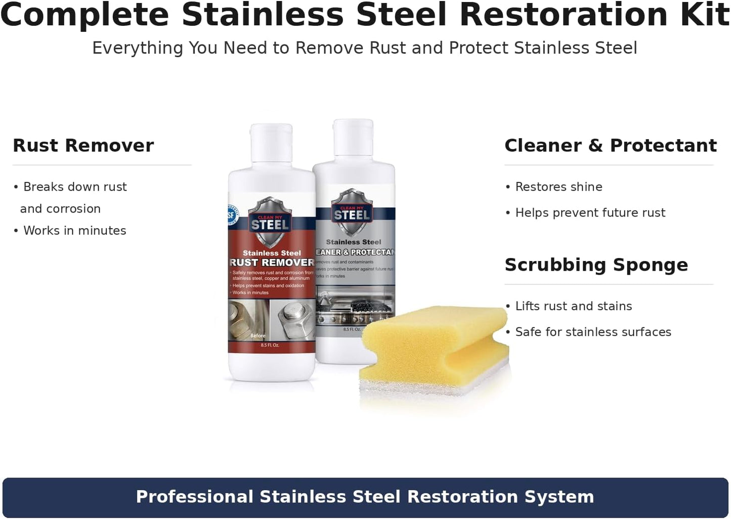 CLEAN MY STEEL Innoshine B570 Stainless Steel Rust Remover and Cleaner, NSF Certified, Approved for Food Contact Areas, 4 oz