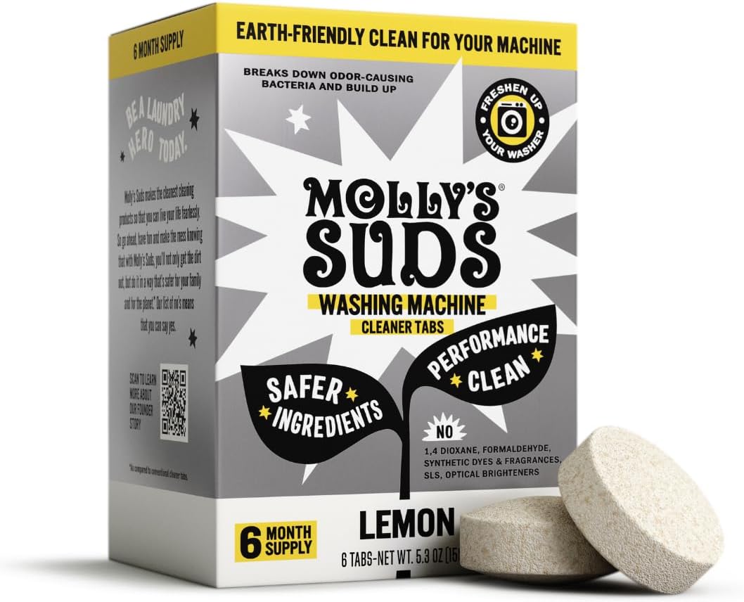 Molly's Suds Washing Machine Cleaner | Removes Odors & Grime from Front & Top Loader Machines, Including HE (Citrus - 6 Tablets)