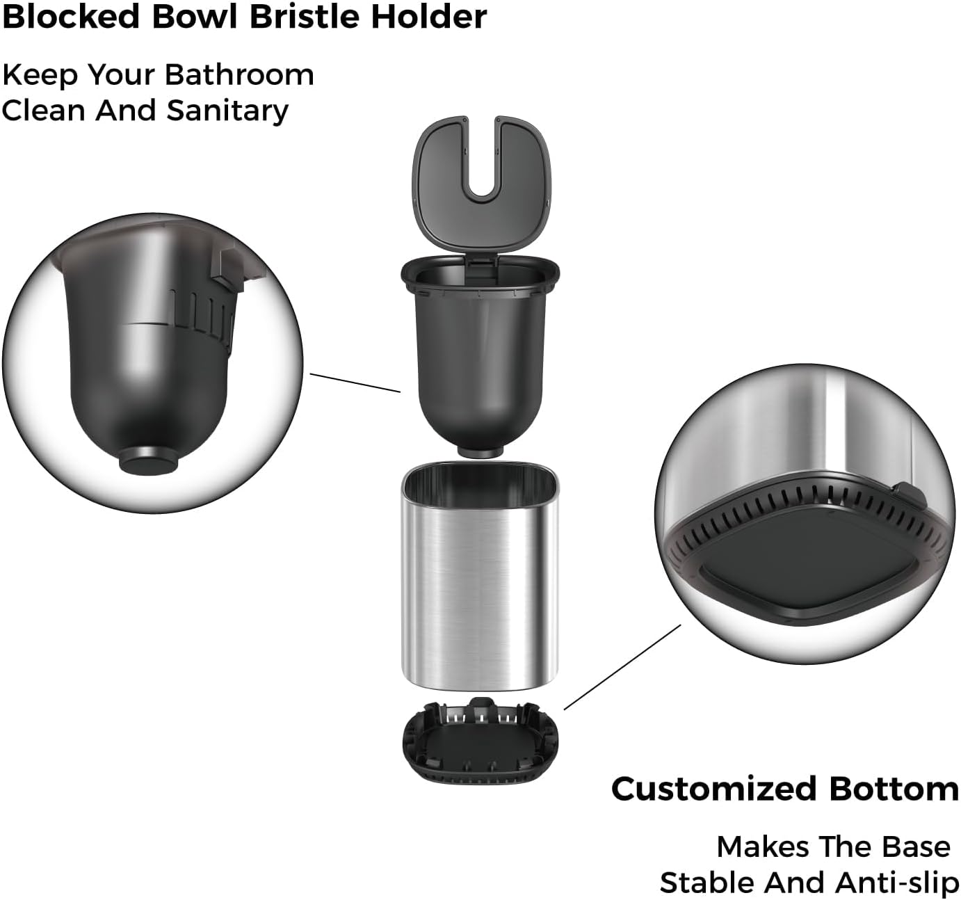 Toilet Brush and Holder Set Toilet Bowl Brush Stainless Steel Automatic Open lid Toilet Bowl Cleaner Brush Set Toilet Scrubber Kit Toilet Cleaning Brush for Bathroom