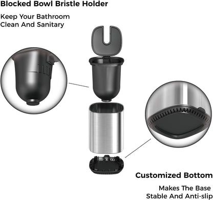 Toilet Brush and Holder Set Toilet Bowl Brush Stainless Steel Automatic Open lid Toilet Bowl Cleaner Brush Set Toilet Scrubber Kit Toilet Cleaning Brush for Bathroom
