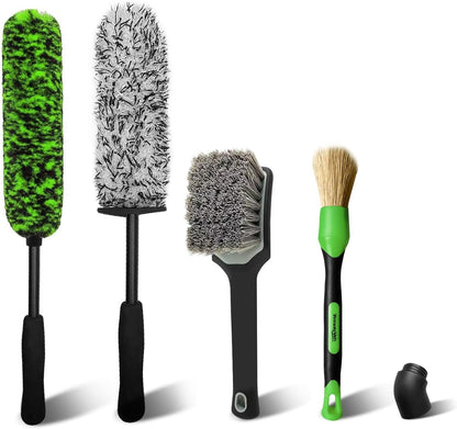 YeewayVeh 8PCS Ultimate Wheel and Tire Brush Kit | 2-Size 360° Bendable Rim Brushes, Boar Hair Detailing Brush, Tire Shine Applicators & Microfiber Towel | Complete Scratch-Free Cleaning & Shining Set