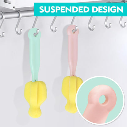 Bottle Brush Sponge Cup Brush Set with 4 Replacement Brush Head Portable Long Handle Water Bottle Cleaner Brush, for Baby Bottles Vacuum Flasks (4 Brushes + 4 Heads)