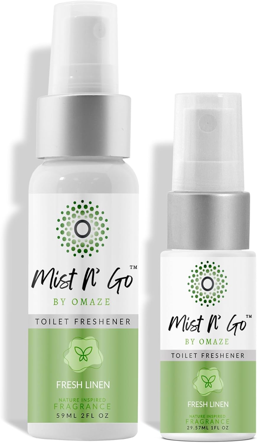 Mist N’ Go by Omaze Travel Bathroom Spray for Toilet Spray Odor Eliminator - Travel Toilet Spray for Bathroom Air Freshener Spray for Bathroom Deodorizer - Clean Mix, Travel Size (1oz x2)