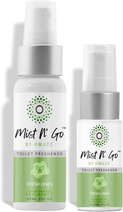 Mist N’ Go by Omaze Travel Bathroom Spray for Toilet Spray Odor Eliminator - Travel Toilet Spray for Bathroom Air Freshener Spray for Bathroom Deodorizer - Clean Mix, Travel Size (1oz x2)