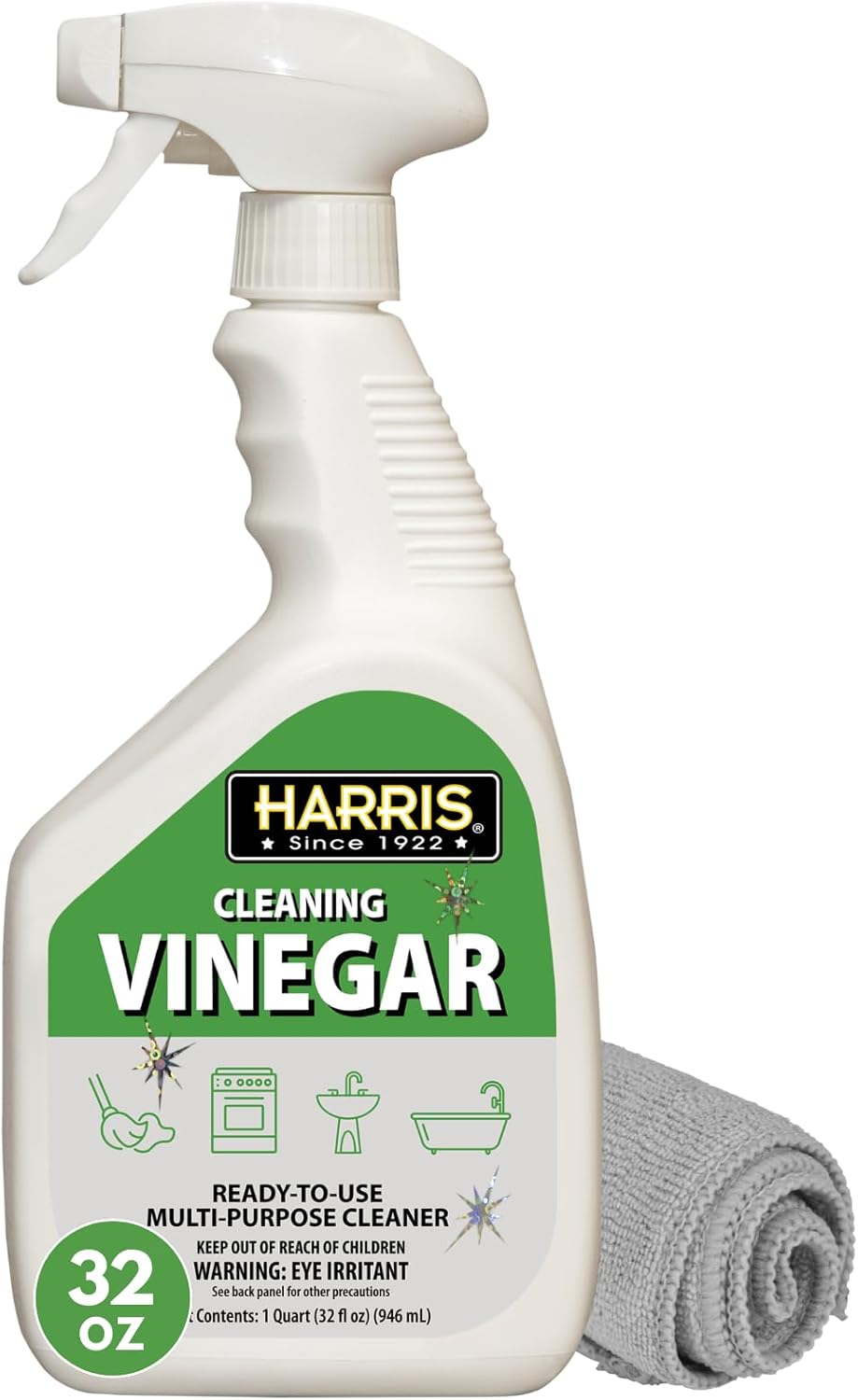 HARRIS Cleaning Vinegar 32 Fl Oz Ready to Use with Microfiber Towel
