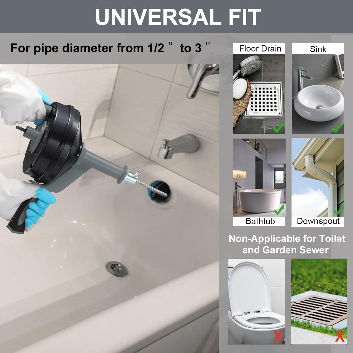 Drain Auger, Clog Remover with Drill Adapter, 25 Feet Flexible Plumbing Snake Use Manually or Powered for Kitchen, Bathroom and Shower Sink, Comes with Gloves (orange)