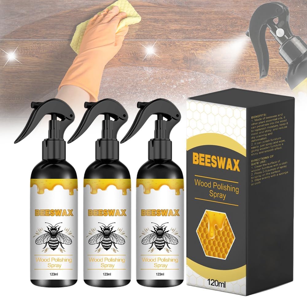 2026 Upgrade Natural Beeswax Care Spray Restorer, Beeswax Wood Polish Essential Oil Wax, Bees Wax Furniture Polish & Cleaner Spray for Wooden Product Floor (1 Set)