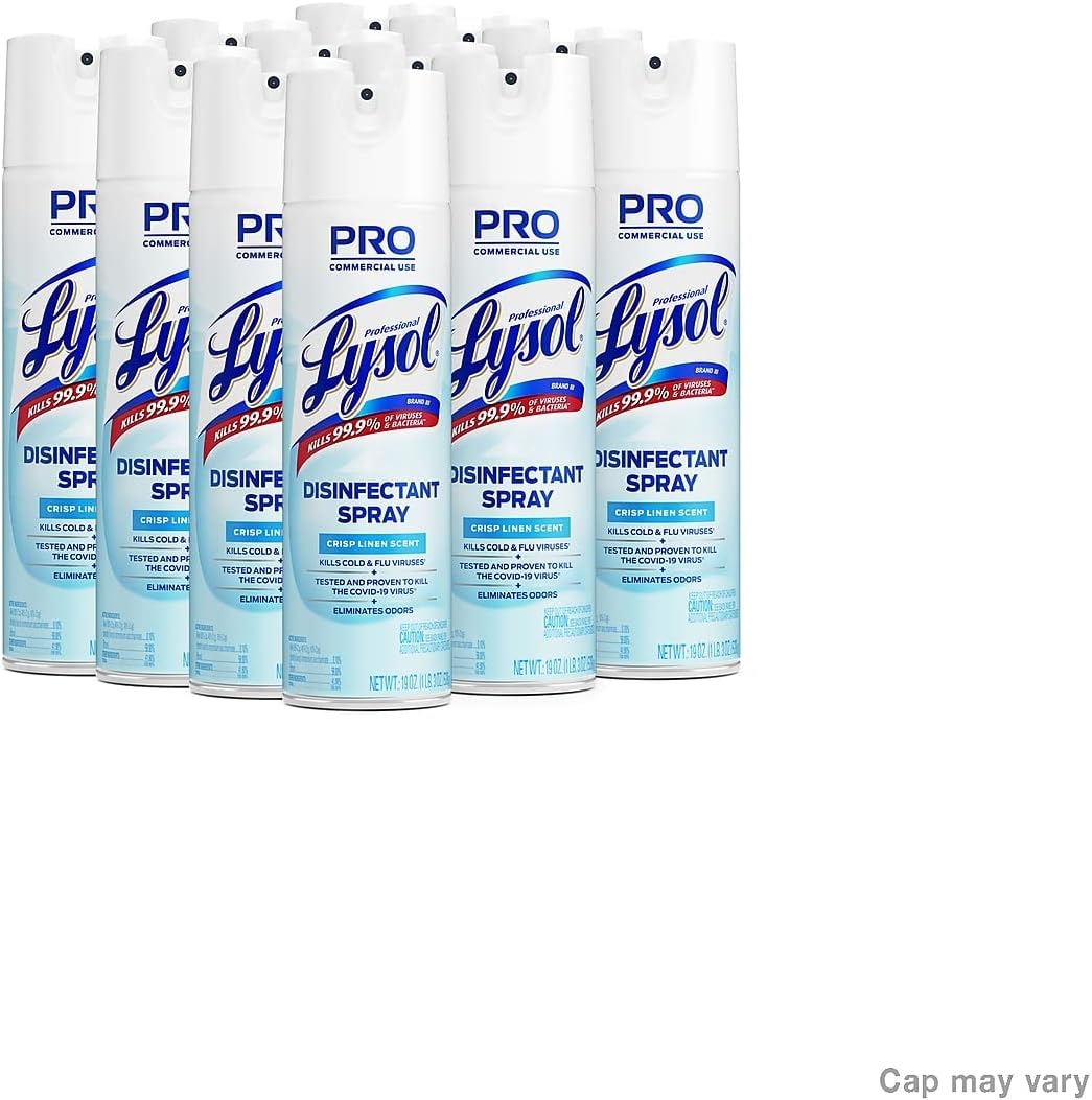 Lysol Disinfectant Spray, Household Essential Cleaning Supplies, Multi-Purpose Room Spray, Antibacterial Sanitizer Spray, Upholstery Deodorizer, Home and Bathroom, Crisp Linen,19 Fl Oz