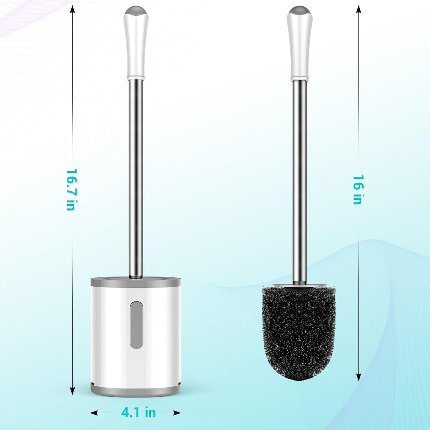 AONEZ Compact Toilet Brush & Holder, Stainless Steel Handle, Space Saving for Storage, Deep Cleaning, Drip-Proof, Easy to Assemble, Nylon Bristles, White & Grey