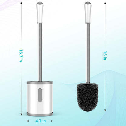 AONEZ Compact Toilet Brush & Holder, Stainless Steel Handle, Space Saving for Storage, Deep Cleaning, Drip-Proof, Easy to Assemble, Nylon Bristles, White & Grey