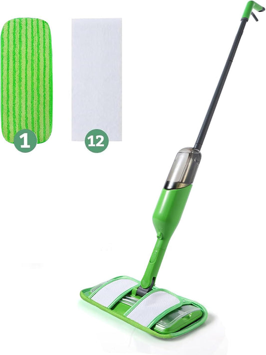Eyliden Spray Mop for Small Spaces - 360° Swivel Mop with 12 Disposable Cloths, 1 Reusable Pad, 13oz Refillable Bottle | Perfect for Apartments, Dorms & Compact Living