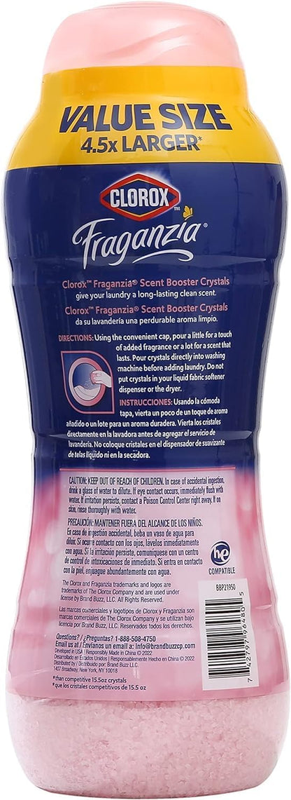 Clorox Fraganzia Laundry Scent Booster Crystals, In-Wash Fragrance Beads for Fresh-Smelling Clothes & Linens, Safe for All Fabrics & Colors, Easy-Pour Bottle, Vanilla Scent, 18 Oz, 2 Pack