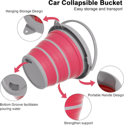 Collapsible Wash Bucket with Microfiber Mitt, 10L (2.6 Gallon) Portable Collapsiblle Buckett with Handle for Car Wash Household Cleaning, Multiuse Collapsibles Water Bucket and Car wash mitt - Grey