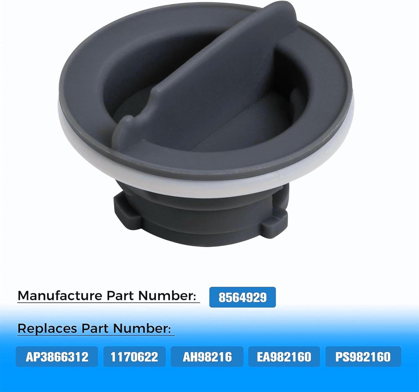 Dishwasher Rinse Aid Cap Replacement 8564929 for Whirlpool Kenmore KitchenAid Jenn-Air Dishwashers Replaces PS982160 AP3866312
