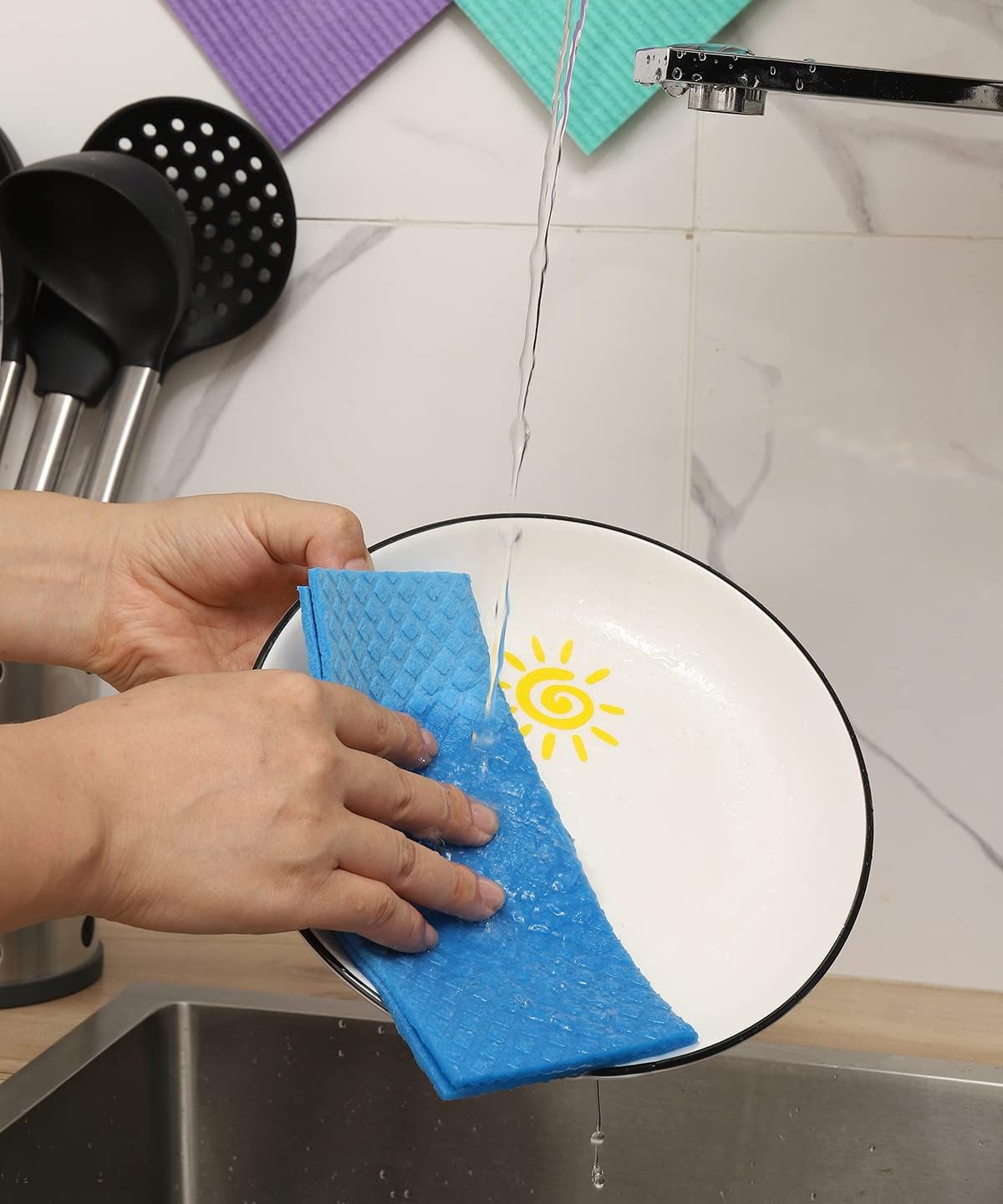 MoLKENE Swedish Dish Cloths - 10 Pack Reusable Kitchen Dishcloths - Ultra Absorbent Dish Towels for Washing Dishes - Cellulose Sponge Cloth Cleaning Rag - Assorted
