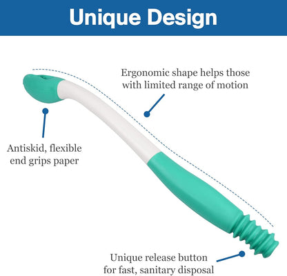 Long Reach Comfort Wipe Toilet Aids Tools, Bottom Wiper, Extends Your Reach Over 15" Grips Toilet Paper or Pre-Moistened Wipes