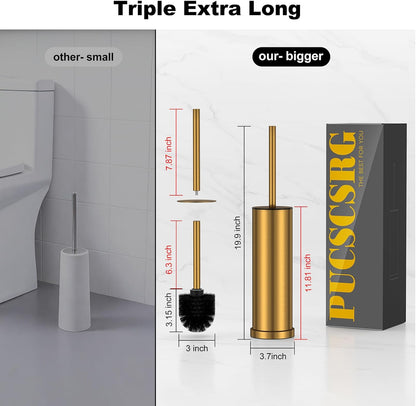 Bronze Toilet Brush and Holder Set，Stainless Steel Heavy Duty Toilet Bowl Brush，Extra Long Handled Modern Toilet Cleaner Brush, Removable Inner Bowl, and Splash Protection
