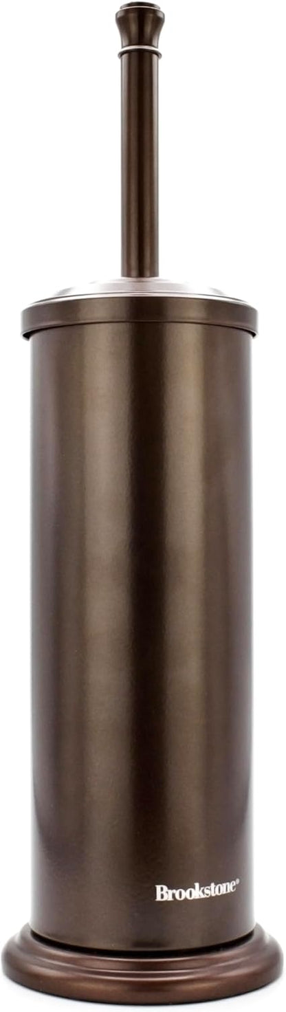 BROOKSTONE Toilet Brush and Holder Set for Bathroom with Splash Guard for Deep Cleaning, Compact and Space Saving Stylish Toilet Bowl Cleaners, Chrome