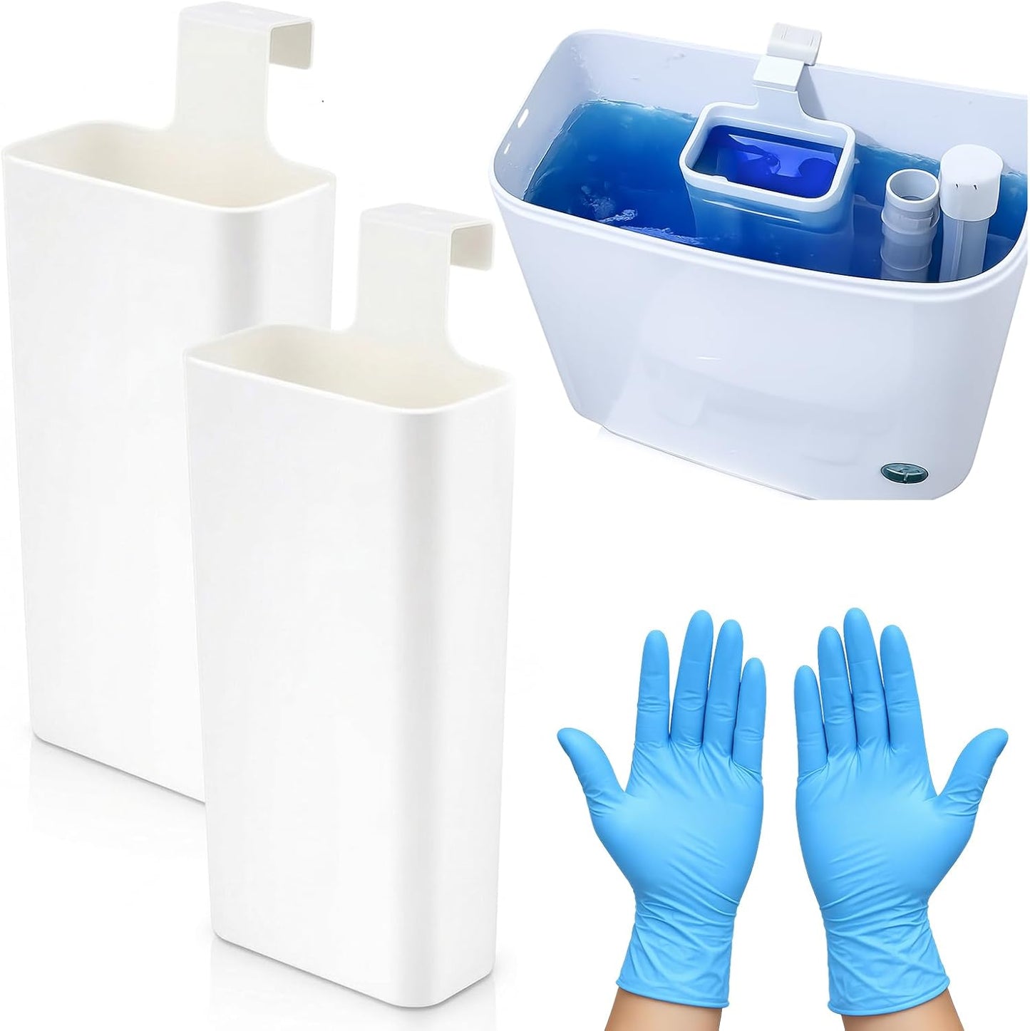 1pcs-Piece Toilet Tablet Holder with Cleaning Gloves, Toilet Tank Caddy for Cleaning Discs, Heavy Duty PP & ABS Cleaner Bracket, Bathroom Organization Set