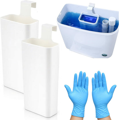 1pcs-Piece Toilet Tablet Holder with Cleaning Gloves, Toilet Tank Caddy for Cleaning Discs, Heavy Duty PP & ABS Cleaner Bracket, Bathroom Organization Set