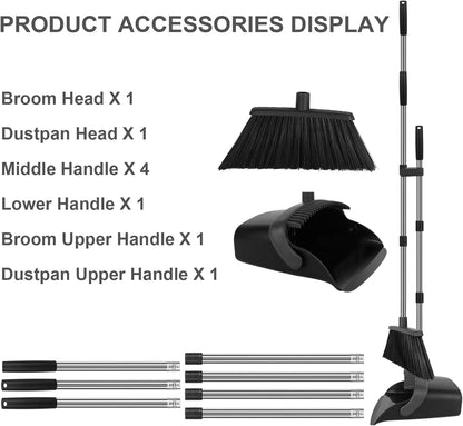 Broom and Dustpan Set, Household Broom with Dustpan Combo Set, 51" Long Handle, Dust Pan Set for Kitchen Office Lobby Floor