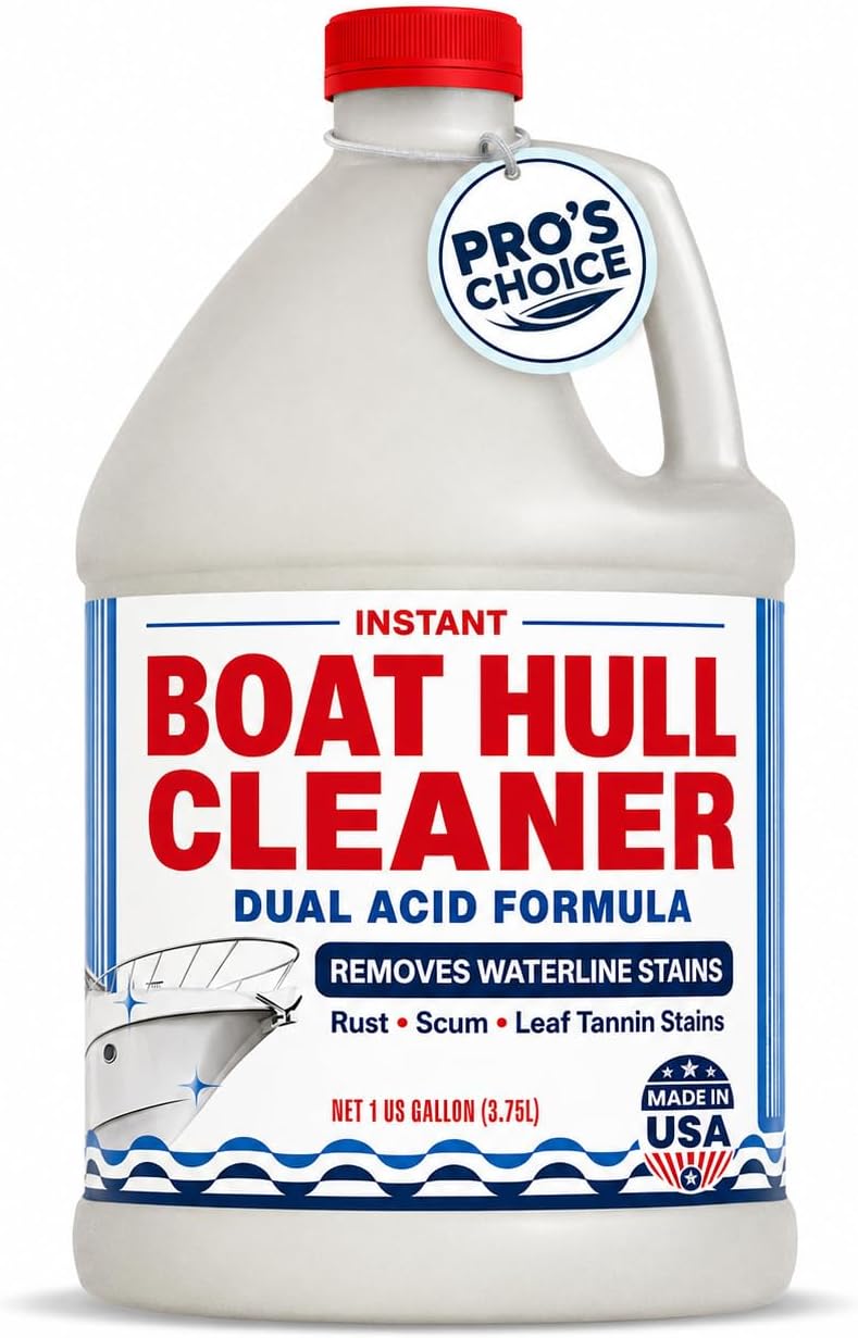 [1 Galllon] Instant Boat Hull Cleaner - Made in USA - Powerful Dual Acid Formula Easily Removes Scum Lines, Rust Stains, Hard Waterlines, & More from Fiberglass, Gelcoat & Painted Boat Surfaces