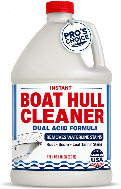 [1 Galllon] Instant Boat Hull Cleaner - Made in USA - Powerful Dual Acid Formula Easily Removes Scum Lines, Rust Stains, Hard Waterlines, & More from Fiberglass, Gelcoat & Painted Boat Surfaces
