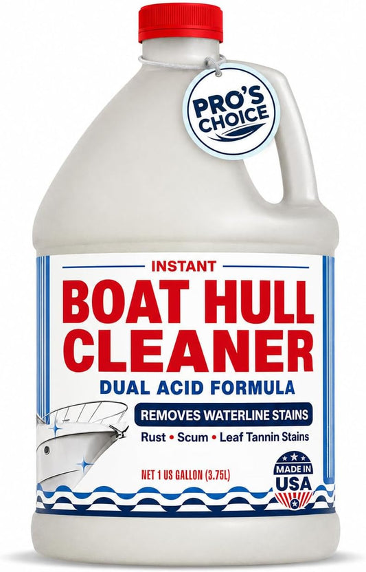 [1 Galllon] Instant Boat Hull Cleaner - Made in USA - Powerful Dual Acid Formula Easily Removes Scum Lines, Rust Stains, Hard Waterlines, & More from Fiberglass, Gelcoat & Painted Boat Surfaces