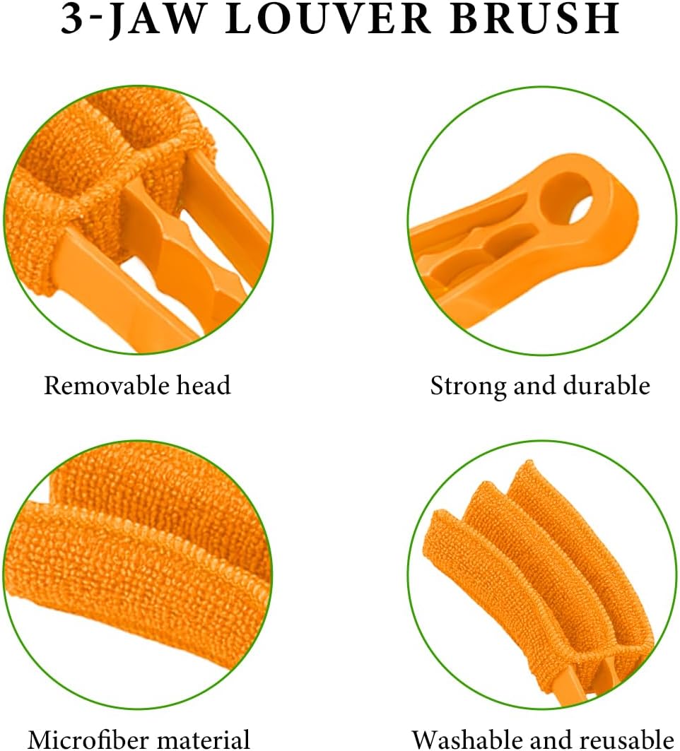 DXNQ 2 PCS Blind Cleaner Duster Tool, Window Venetian Hand-held 7 Finger Dusting Cleaner Brush, Blinds Cleaning Brush Tool for Window Shutters Air Conditioner, Car Accessories (Orange+Yellow)