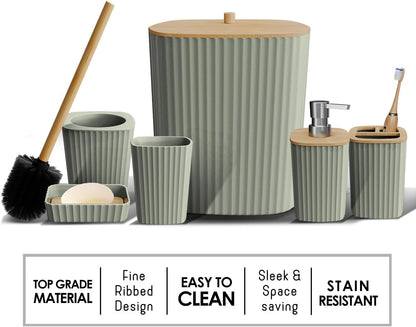 Clara Clark Bathroom Set - Sage Green Bathroom Accessories Set, 6PC Bathroom Accessory Set, Bathroom Sets with Toilet Brush, Trash Can & Soap Dispenser