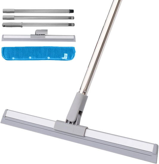 DrDirt Floor Squeegee | 120cm/47in Silicone Magic Broom with Microfiber Mop | Squeegee for Floor Cleaning | Microfiber Duster with Extension Pole for Indoor Water | Dust & Glass Quick Drying
