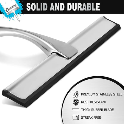 NETANY Shower Squeegee, 14-Inch Matte Black Squeegee, All-Purpose Stainless Steel Squeegee for Bathroom, Shower Doors, Mirrors, Tiles and Car Windows - 100% Streak Free