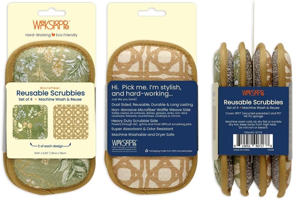 Kitchen Herbs Scrubby Sponges – 4 Pack Non-Scratch Dish Cloths, Ultra Absorbent Waffle Weave Cleaning Towels, Reusable & Machine Washable, 3.94" x 6.3