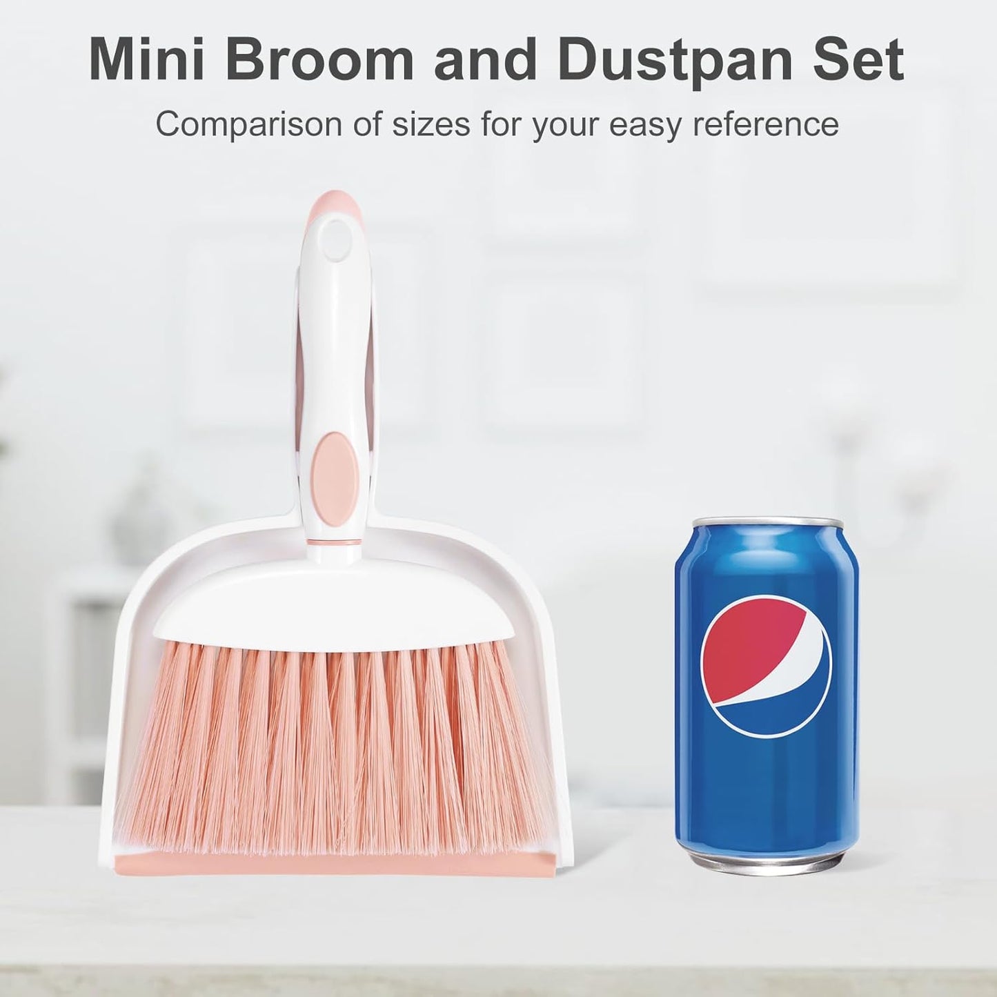 NACENA Small Dust Pan and Brush Set, Mini Broom and Dustpan Set Small Hand Broom and Brush Combo Dust Pan with Teeth for Home Cleaning Drawers Desktop Sofas and Outdoor, White & Gray