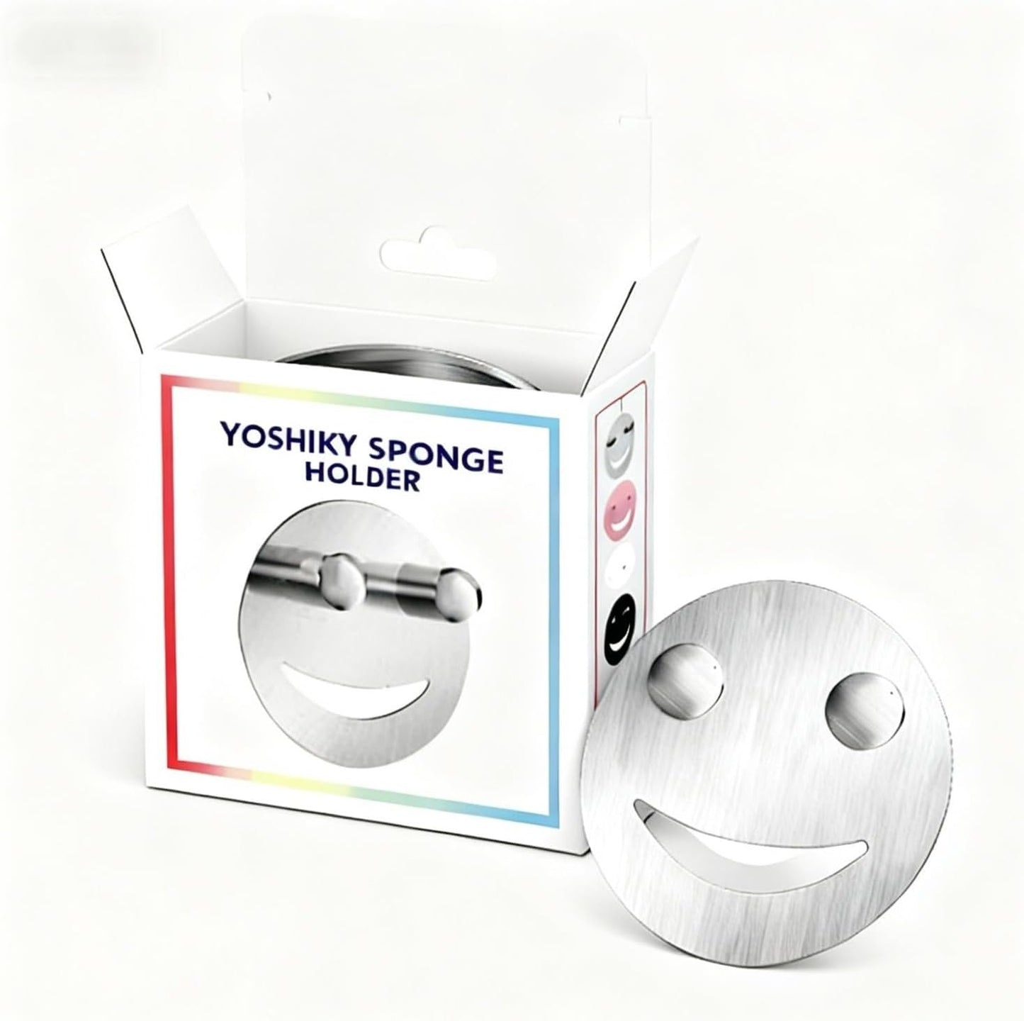 Yoshiky Stainless Steel Smiley Face Dish Sponge Holder, Silver Sink Caddy Organizer Storage with Suction Cup for Kitchen, Kitchen Sink Accessories Decor Scrubber Holder with Gift Box