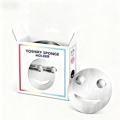 Yoshiky Stainless Steel Smiley Face Dish Sponge Holder, Silver Sink Caddy Organizer Storage with Suction Cup for Kitchen, Kitchen Sink Accessories Decor Scrubber Holder with Gift Box