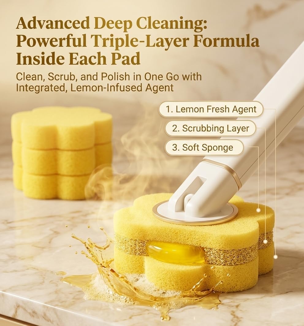 Toilet Wand Refills, 24 Count Disposable Brush Replacement Heads, Lemon Yellow Deep Scrubbing Pads Compatible with Leading Cleaning Wands, Efficient Bowl Cleaner for Bathroom & RV