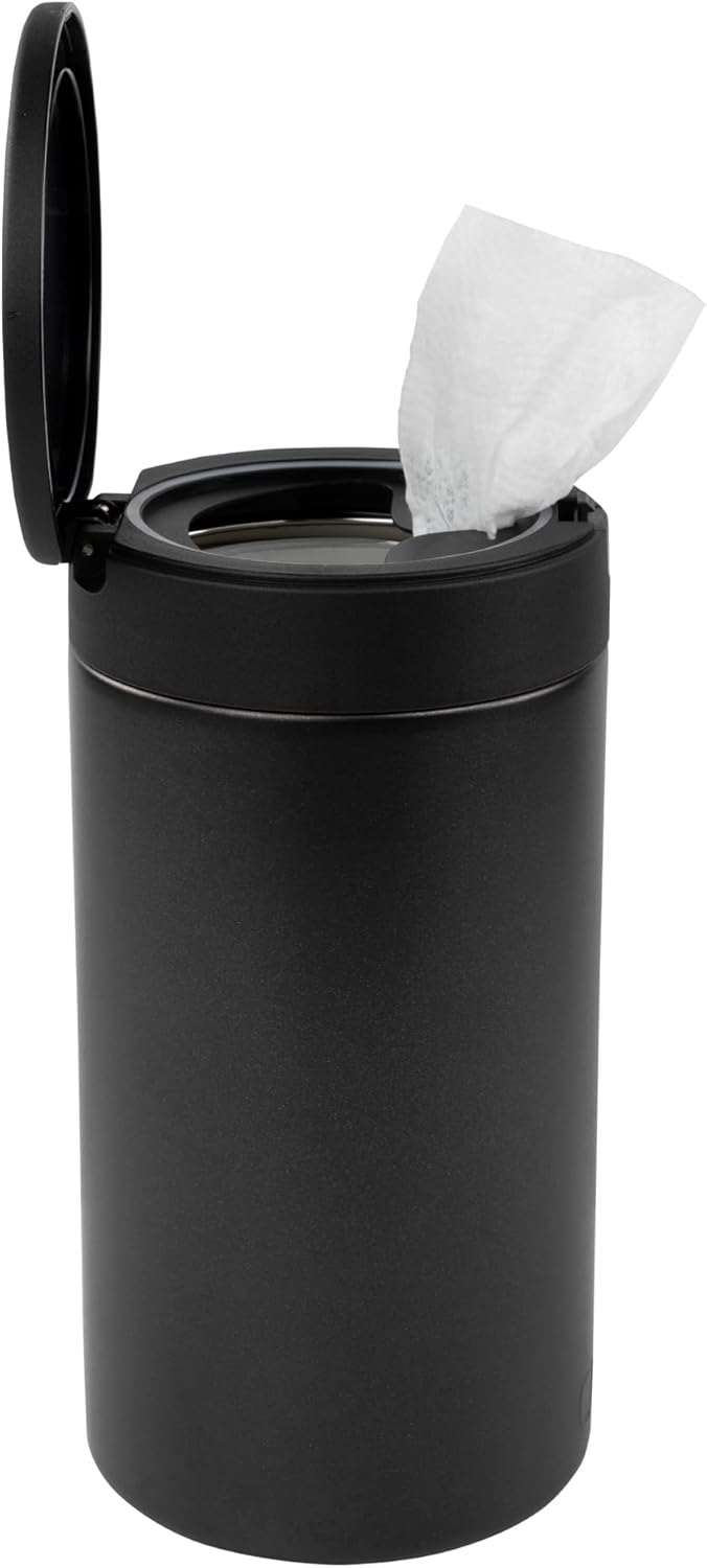 Spectrum Disinfecting Wipes Container Large Satin Nickel Refillable Stainless Steel Wipe Holder for Bathroom Kitchen Classroom, Reuseable Push Button Wet Wipe Dispenser for Cleaning Countertop