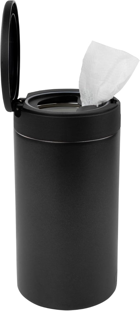 Spectrum Disinfecting Wipes Container Large Satin Nickel Refillable Stainless Steel Wipe Holder for Bathroom Kitchen Classroom, Reuseable Push Button Wet Wipe Dispenser for Cleaning Countertop