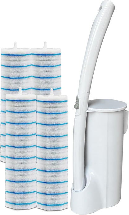 40 Disposable Toilet Brush Refills Srubber Pads, Wall Mounted Toilet Bowl Holder Set Toilet Cleaning System Starter Kit, Scrubbing Toilet Wand Pads