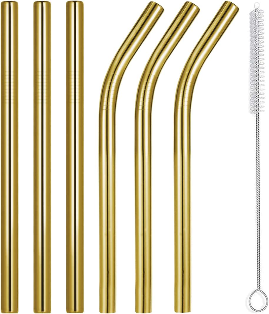 Vinaco Stainless Steel Smoothie Straws, 0.4'' Extra Wide Reusable Metal Drinking Straws for Milkshake, Smoothie, Beverage, Set of 4 with 1 Cleaning Brush