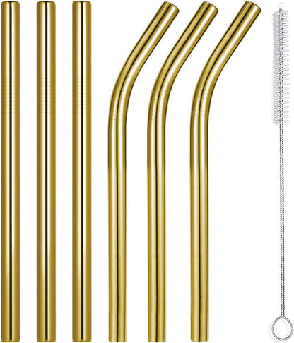 Vinaco Stainless Steel Smoothie Straws, 0.4'' Extra Wide Reusable Metal Drinking Straws for Milkshake, Smoothie, Beverage, Set of 4 with 1 Cleaning Brush